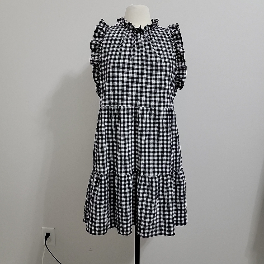 MAEVE LIDA By Anthropologie GINGHAM RUFFLE SLEEVE DRESS WOMENS SIZE L